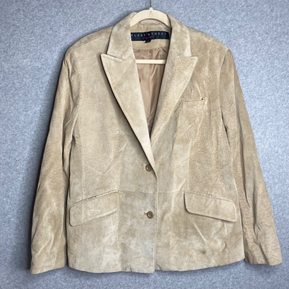 Vintage‎ Fleet Street Suede Leather Blazer Jacket Closure Womens Large Beige Tan